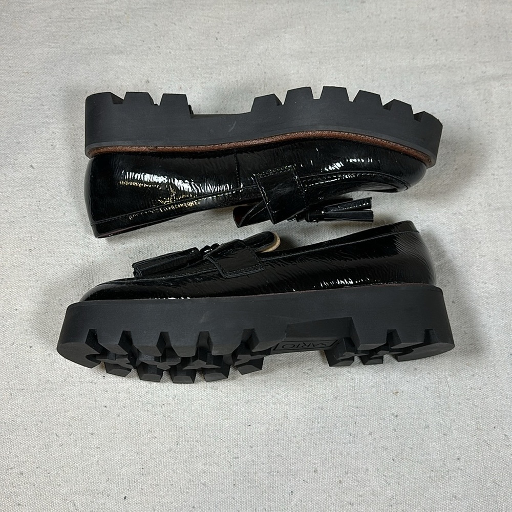 Franco Sarto Black Patent Tassel Lug Sole Loafers - Picture 10 of 13